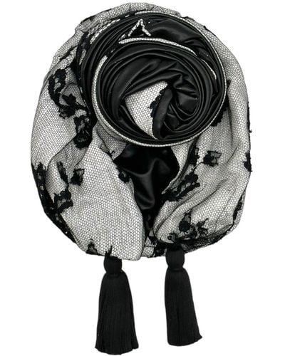 Julia Clancey Edith Vintage Lace & Pleather Tassel Turban - Black