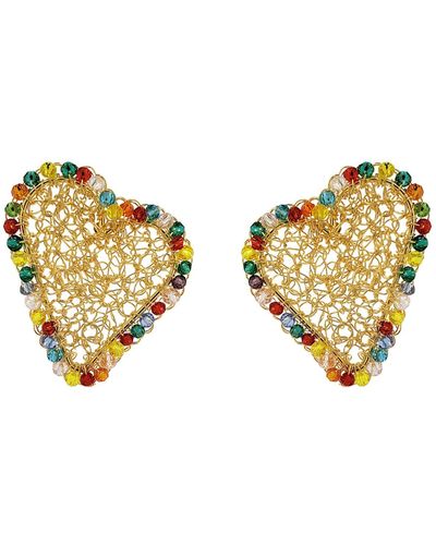 Lavish by Tricia Milaneze Multi & Amour Mesh Posts Handmade Crochet Earrings - Yellow