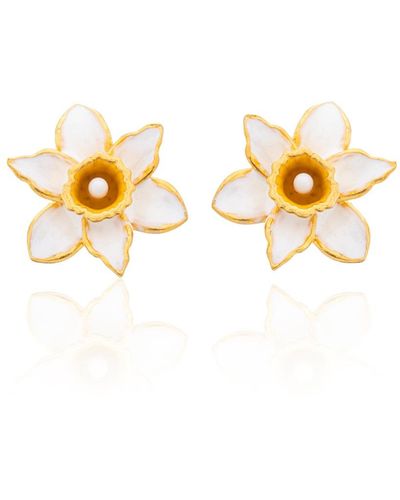 Milou Jewelry Daffodil Flower Earrings - White