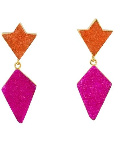 YAA YAA LONDON Princess Hot Pink & Orange Semi Precious Gold Earrings - Purple
