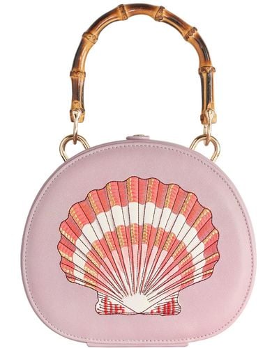 Fable England Fable Embroidered Shell Lilac Bamboo Top Handle Bag - Pink