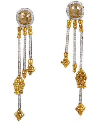 Artisan White & Yellow Gold Natural Diamond Chandelier Earrings Handmade Jewellery - Metallic