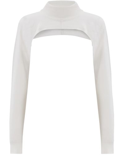 Peraluna Mock Neck Long Sleeve Knitwear Super Crop Top - White