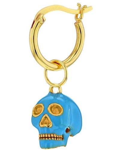 True Rocks Turquoise Enamel & 18kt Gold-plated Mini Skull Charm On Gold Hoop - Blue