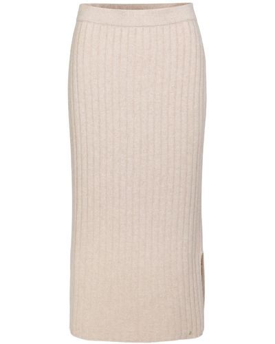 tirillm Neutrals "philippa" Rib Knitted Cashmere Ancle Long Skirt - Melange - Natural