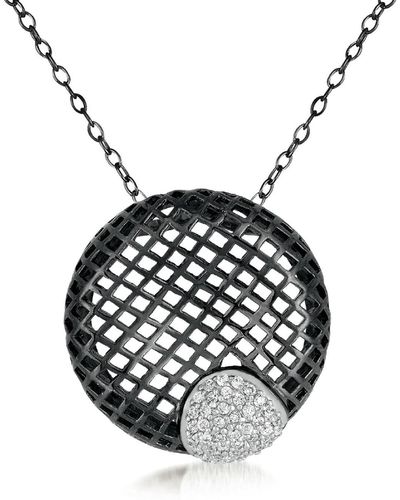Genevive Jewelry Sterling Silver Black Overlay Clear Cubic Zirconia Net Round Necklace
