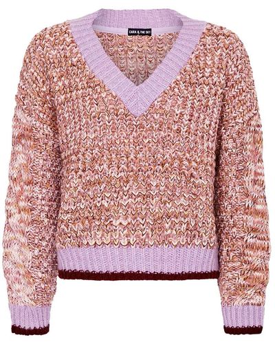 Cara & The Sky Amy V-neck Cable Jumper - Pink