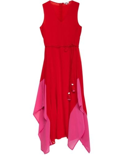 Niza Long Dress With Ruffles And Contrast - Red