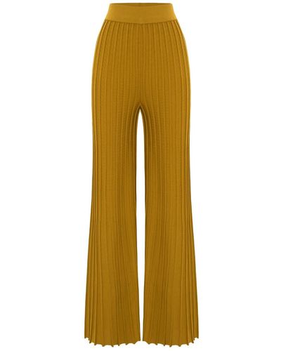 Peraluna Viola Trousers Ribbed Knit Trousers In Olive - Yellow