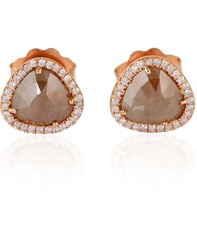 Artisan 18k Rose Solid Gold In Natural Ice Diamond Triangle Stud Earrings - Brown