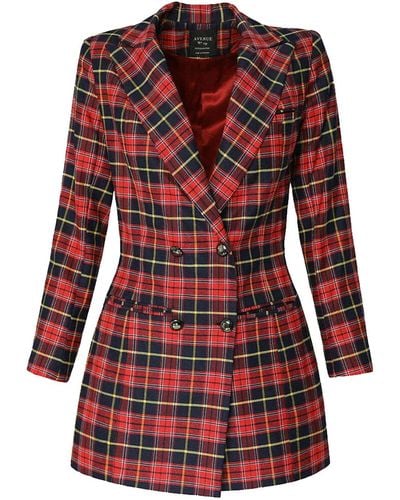 AVENUE No.29 Double Breasted Checked Wool Blazer - Red