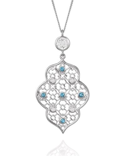 Augustine Jewels Silver Filigree Pendant In White Topaz & Blue Topaz - Multicolour