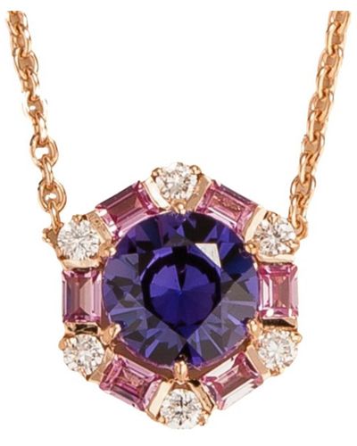 Juvetti Melba Rose Gold Necklace Purple Sapphire, Pink Sapphires & Diamonds - Blue