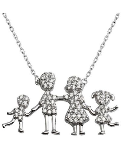 Cosanuova Rhodium Plated Family Pendant Two Boys Necklace - Metallic