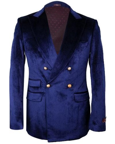 DAVID WEJ Maison Velvet Double Breasted Peak Lapel 2 Piece Suit – Navy - Blue