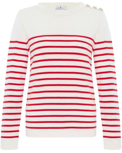 Peraluna Audrey 100% Organic Cotton Stripe Pullover In Ecru/ - Red