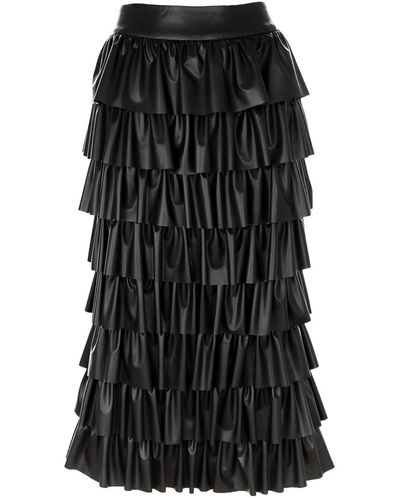 Silvia Serban Eco Leather Skirt With Ruffles & Adjustable Length - Black