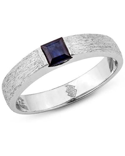 SALLY SKOUFIS Animus Ring With Natural Sapphire In Brushed Sterling Silver - White