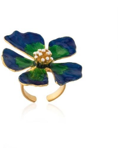 Milou Jewelry Navy & Green Wild Rose Flower Adjustable Ring - Blue