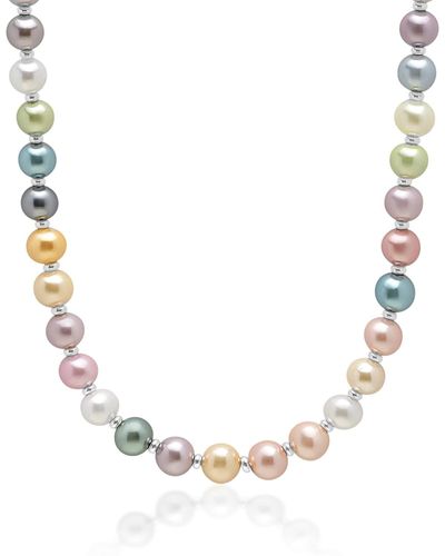 Nialaya Pastel Pearl Necklace With Silver - Metallic