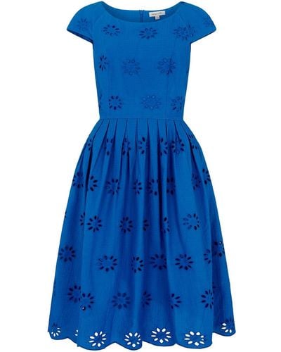 Emily and Fin Claudia Floral Broderie Brilliant Dress - Blue