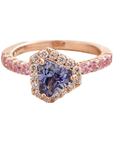 Juvetti Diana Rose Gold Ring Ceylon Blue Sapphire Diamond Pink Sapphire - White