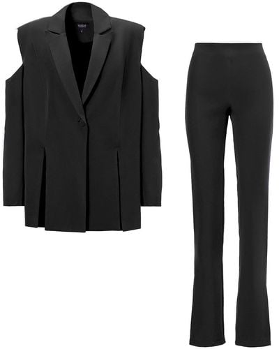 BLUZAT Suit With Cut-outs Blazer And Slim Fit Pants - Black