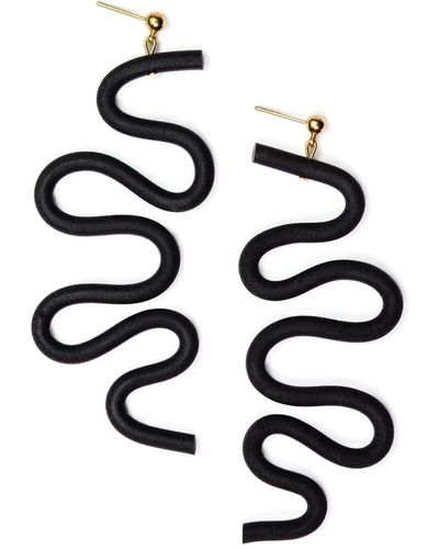 By Chavelli Small Tube squiggles Dangly Earrings In - Black