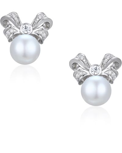 Santinni Viscountess Bow & Pearl Earrings With Crystals - Metallic