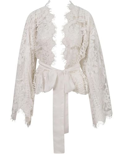 Belle -et-BonBon Shalom Super Soft Eyelash Lace Cotton Bridal Kimono - White