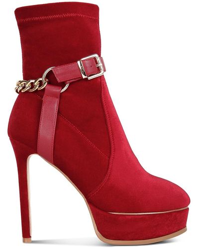 Rag & Co Ashcan Red High Platform Velvet Ankle Boots - Red - US 5