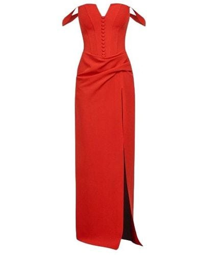 Cliché Reborn Maxi High Slit Corset Dress In - Red