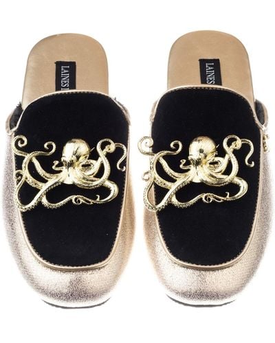Laines London Classic Mules With Double Gold Octopus Brooches - Black