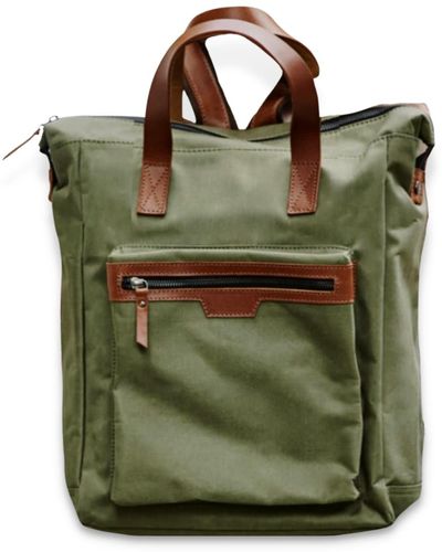 VIDA VIDA Leather Trim Top Zip Backpack - Green