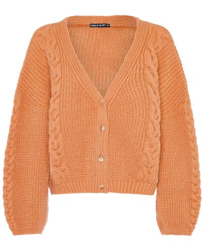 Cara & The Sky Sienna Cable Short Co-ord Cardigan Apricot - Orange