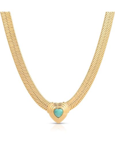 Glamrocks Jewelry Heart Of Stone Necklace- Larimar - Metallic