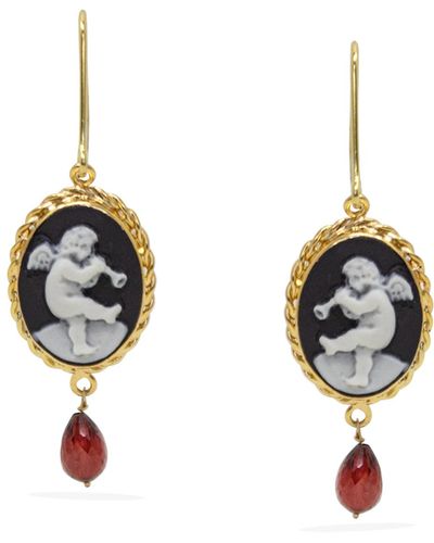 Vintouch Italy Playing Angels Cameo And Garnet Earrings - Blue