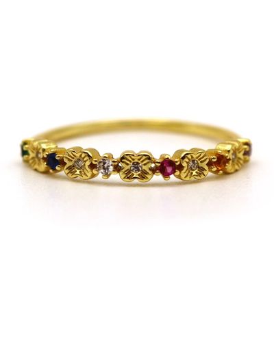 VicStoneNYC Fine Jewelry Flower Mix Gemstone Yellow Ring - Metallic