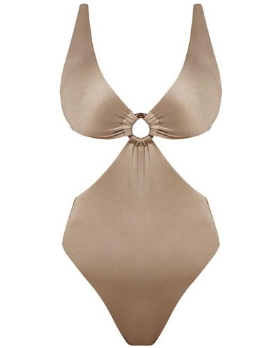Cliché Reborn Toffee Cutout Ring Detail One Piece Swimsuit - Brown