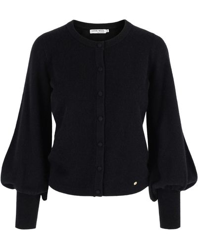 tirillm "ava" Cashmere Cardigan With Puffed Sleeves - Black
