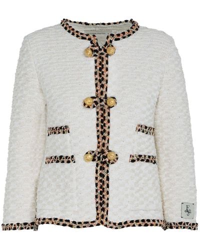The Extreme Collection Tweed Cotton Blend Jacket With Trimmings And Golden Buttons Beth - White