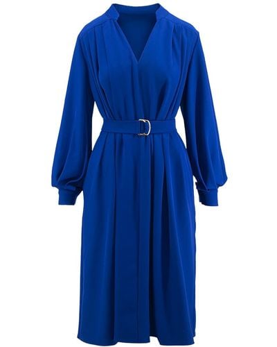 BLUZAT Electric Blue Dress With Pleats