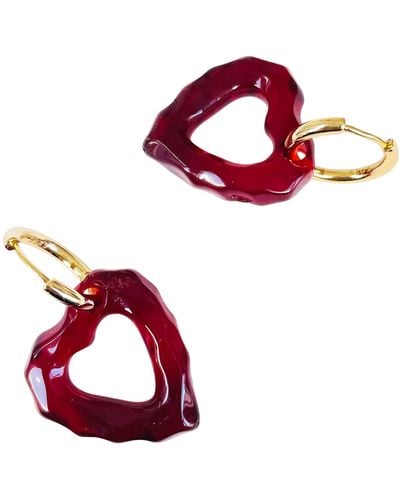 Ninemoo Heart Hoops Earrings - Red