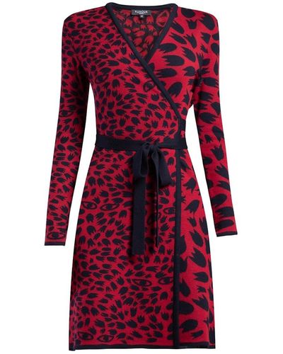 Rumour London Savannah Jacquard-knit Wrap Dress With Animal Pattern In Red