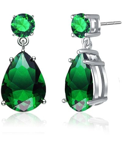 Genevive Jewelry Sterling Silver Tear Shaped Cubic Zirconia Accent Drop Earrings - Green