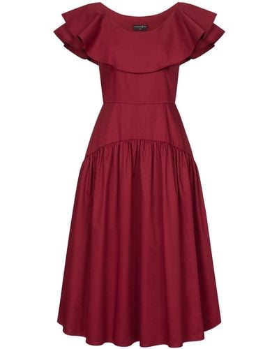 Marianna Déri Ruffled Midi Dress Bordeaux - Red