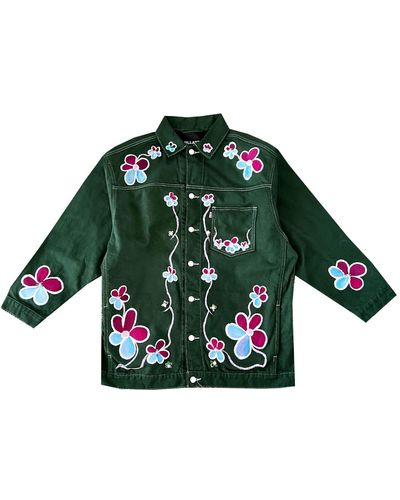 Quillattire Floral Denim Jacket - Green