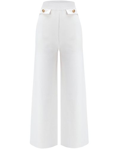 Peraluna Marlene Trouser Button Detailed Knit Trousers In Ecru - White