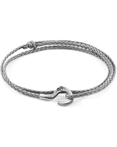 Anchor and Crew Classic Charles Silver & Rope Skinny Bracelet - Grey