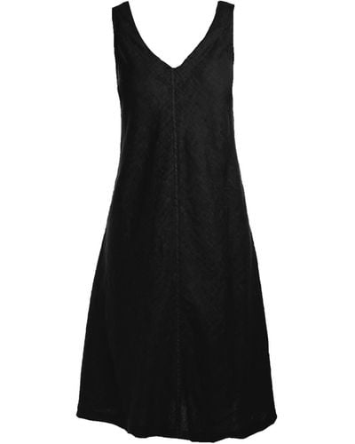 Haris Cotton "v" Neckline Flared Linen Dress - Black
